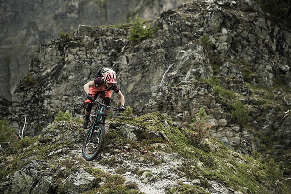 Julia Hofmann mountain biking in Val D'Anniviers, Switzerland.